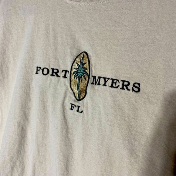 Vintage Gildan Beige Cotton Embroidered Fort Myers Florida T Shirt XL - Picture 3 of 14